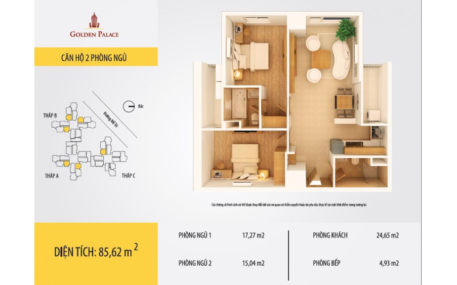 Bán căn 2n2vs 86m2 Tháp B Golden Palace Mễ Trì, FULL nội thất giá 4,7 tỉ view sân vận động mỹ đình